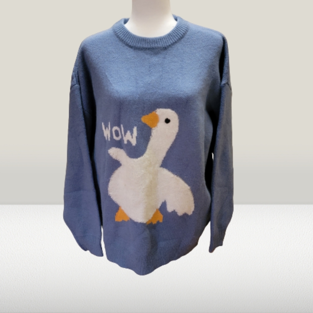 NEW Aelfric Eden "Wow" Blue Goose Soft Oversized Pullover Sweater XL